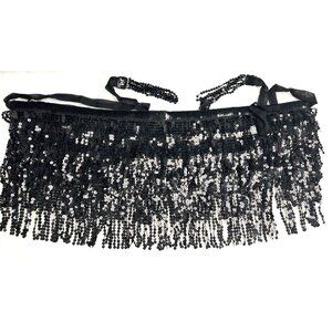 Black Sequin Belly Dance Hip Scarf Fringe Tassel Halloween Costume sparkle flow